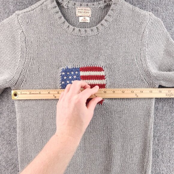 Ralph Lauren Flag Sweater USA Women Medium Gray Cotton Pullover Knit Graphic - Picture 8 of 12